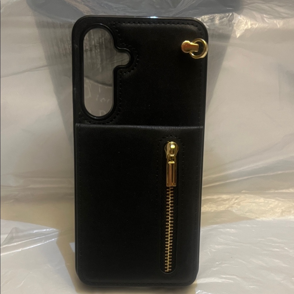 3/$18.00 Black Phone Case with Gold Zipper Accent